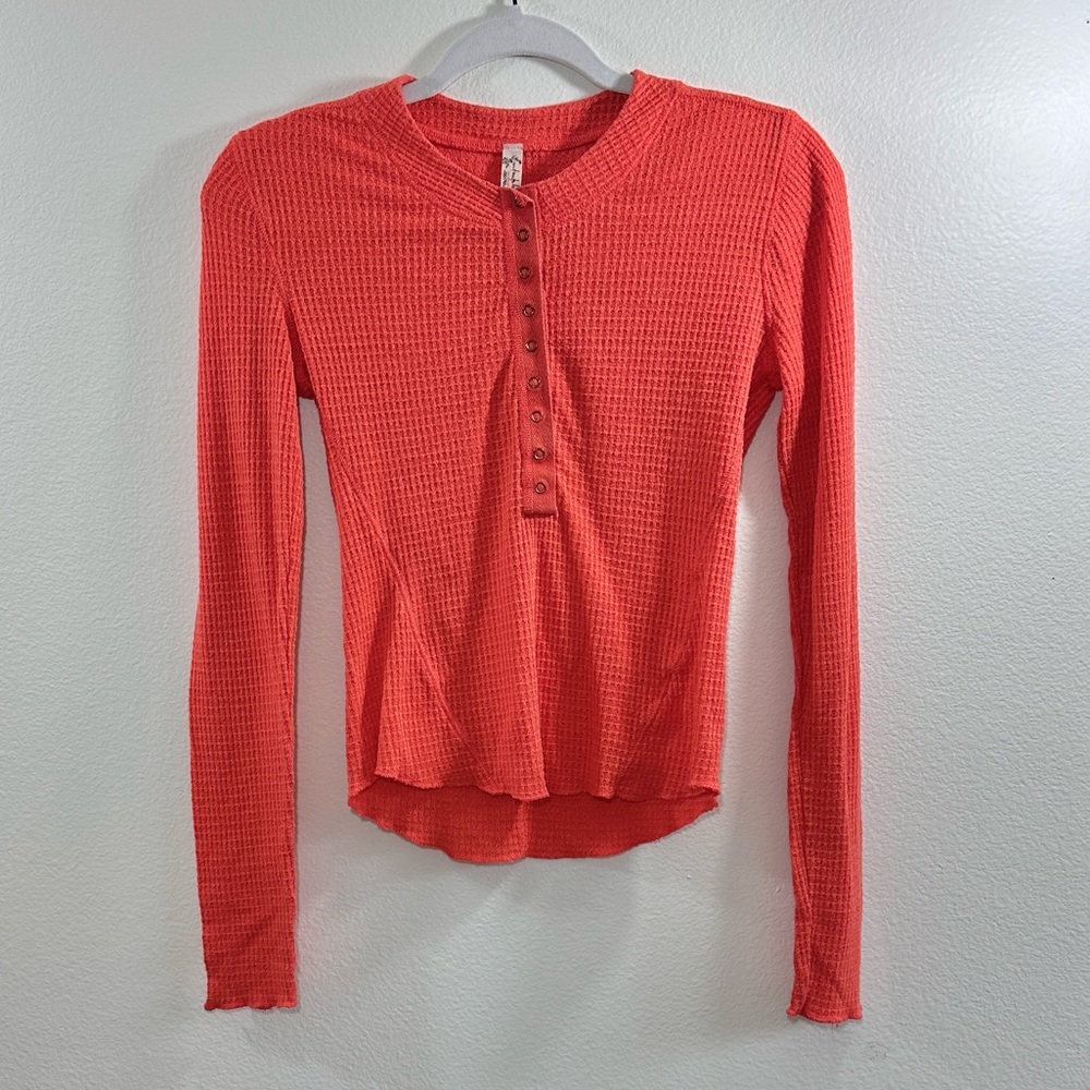 Intimately Free People Vibrant Waffle Knit Henley Long Sleeve Top Small